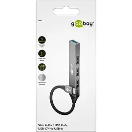 goobay Slim 4-Port USB-Hub, USB-CTM auf USB-A USB 3.2 Aluminium, 0,1 m Kabel