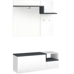 Dmora Eingangsmöbel Yuri, Moderner multifunktionaler Eingangsbereich, Mehrzweckschrank für Eingangsbereich, cm 120x40h54, glänzend weiß und Schiefer