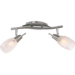 Deckenlampe Spotleuchte Wohnzimmerlampe Glaslampe Deckenleuchte 2 flammig zum verstellen, Metall satiniert, 2x E14 Fassungen, LxBxH 35x8x17 cm