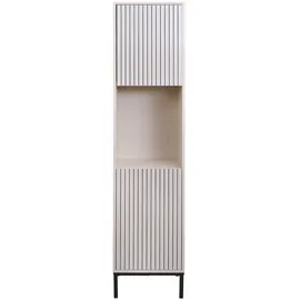 Mendler Hochschrank HWC-O42, Badschrank Badregal Badezimmer Schrankfächer Wäschekorb, MDF Melamin 174x39x30cm ~ Holzoptik beige