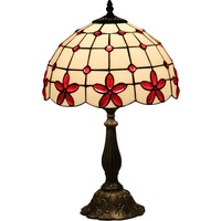 Uziqueif Tiffany Tischlampe, 12 Zoll Dekorative Tischlampe Aus Buntglas, Vintage deko Nachttischlampen Für Schlafzimmer, Lampenfassung Aus Zinklegierung Tiffany Lamp,Rot