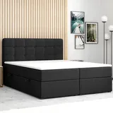 Möbel Punkt Boxspringbett Prag Chesterfield – Optik mit Bettkasten 180 x 200 cm Webstoff Schwarz