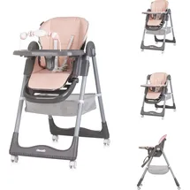 Chipolino Chiplolino Kinderhochstuhl First Spoon Räder klappbar Spielbogen Gurt Fußstütze rosa