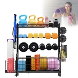 Froadp Hantelständer Hantelablage Home Gym Hantelhalter aus Pulverbeschichtetem Stahl Kurzhantelständer Yoga Matte Regal mit Rädern und Haken Lagerregal für Hanteln Kettlebells Yoga Block