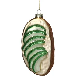 Christbaumschmuck 11,4cm Glas Avocado Toast Figur Handbemalt & mit Glitzer Weihnachtsbaum Anhänger Weihnachten Weihnachtsbaumschmuck Brot Grün Beige