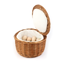 APS Eierkorb, geflochtener Korb mit Deckel, Eierkorb zum warmhalt, Eignet sich für bis zu 20 Eier mit inneren Stoff-Futter für längere Wärme, 1 Weidenkorb, Farbe: braun