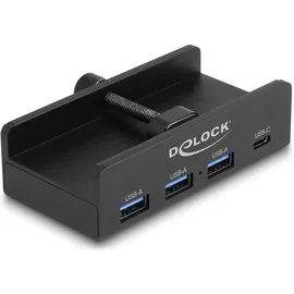 DeLock 64284 USB 5 Gbps 4 Port Hub 3 x USB Typ-A und 1 x USB Type-CTM mit Feststellschraube, USB-Hub - Schwarz