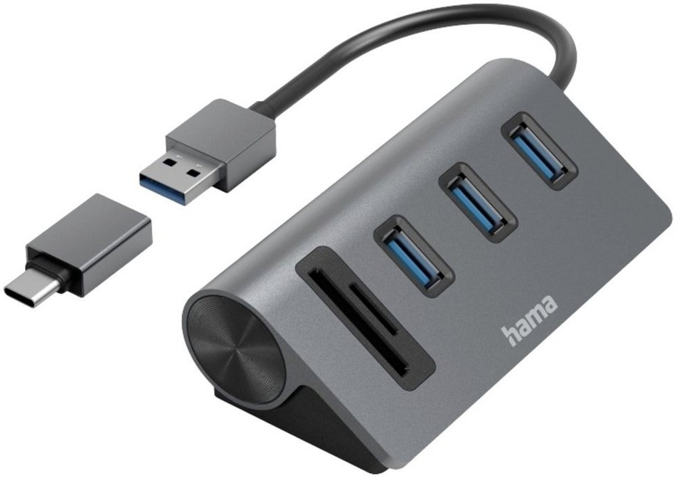 Produktbild Hama USB-Verteiler Hama 5 Port USB 3.2 Gen 1-Hub (USB 3.0) mit eingebautem SD-Kartenlese grau