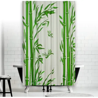 DUSCHVORHANG WEISS GRÜN BAMBUS 120 BREIT x 180 HOCH! INKL. QUALITÄTSRINGE! PEVA 120x180 cm