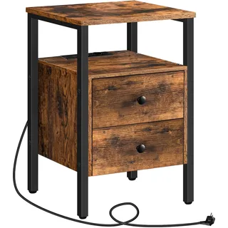 HOOBRO Nachttisch mit Steckdosen und USB-Anschlüsse, Beistelltisch mit Schubladen, und Ablagefläche für Wohnzimmer, Schlafzimmer,