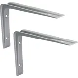 PRIOstahl Regalträger Stahlwinkel Regalwinkel Regalhalterung Regalkonsole Regalbodenträger - 2 x Träger 190 x 270 mm in Grau für Regale Regalsystem Wand Winkel Wandregal Wandkonsole aus Stahl