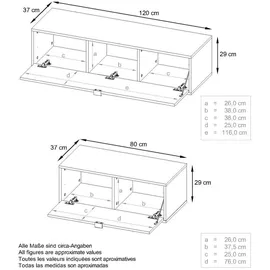 Vladon Wohnwand, Eiche, Holzwerkstoff, 275x180x37 cm, Wohnzimmer, Wohnwände, Wohnwand-Sets