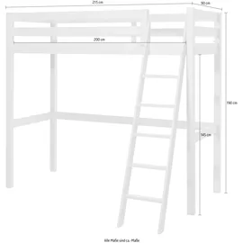Vipack Hochbett Pino 90 x 200 cm Kiefer massiv lackiert weiß