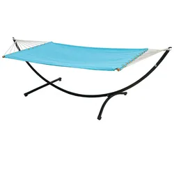 Doppel Hängematte mit Gestell 200x120 cm Garten Hängeliege Outdoor Metall blau