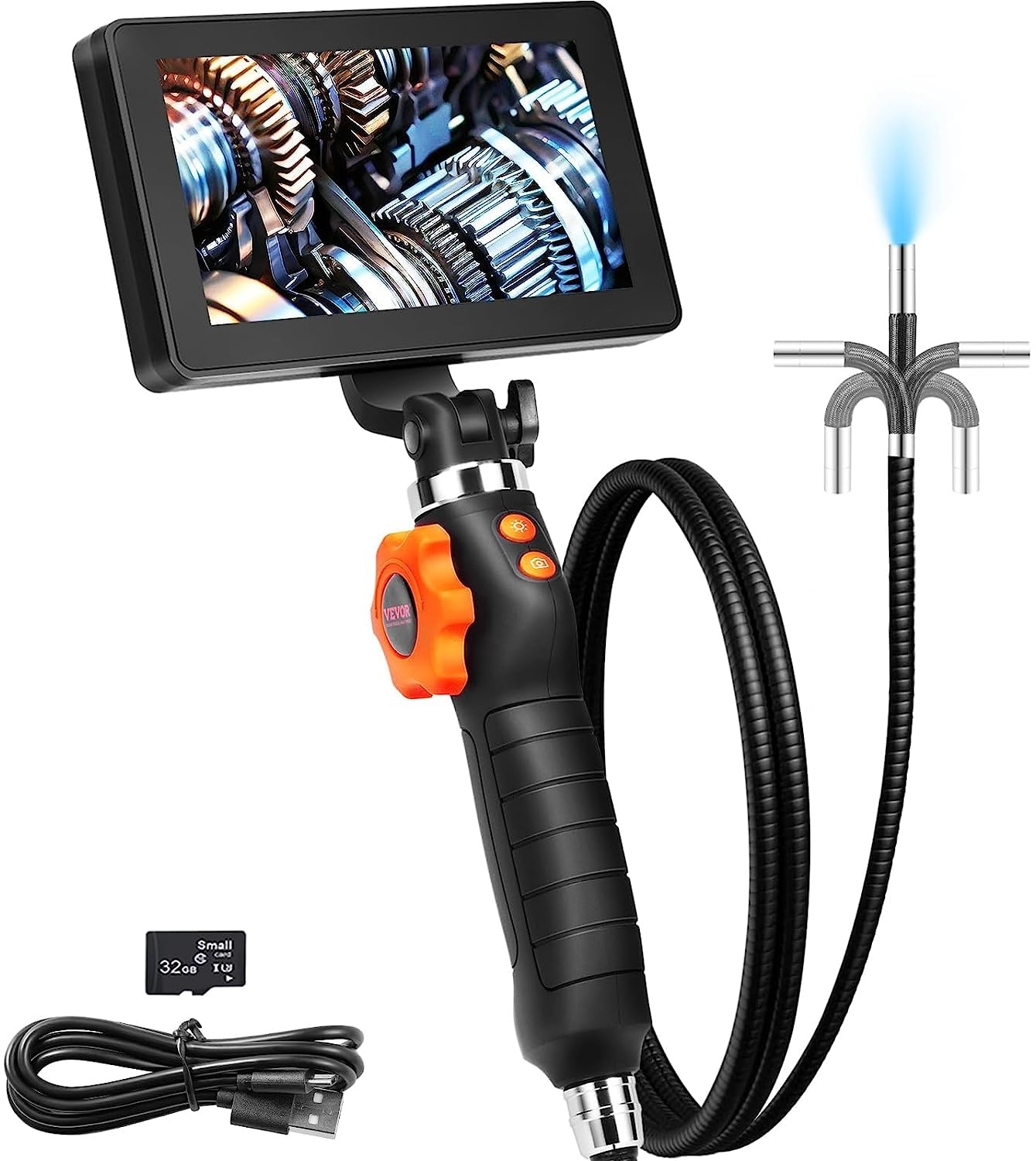 VEVOR Industrielles Endoskop Digitale Boroskop-Inspektionskamera Endoskopkamera 1080P HD mit wasserdichter Kamera 6,4mm IP67 Kanalkamera mit 5-Zoll-Bildschirm 0–180° bidirektional 4500mAh-Akku