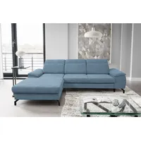 Ecksofa WERK2 "Panama L-Form" Sofas Gr. B/H/T: 275cm x 98cm x 184cm, Struktur weich, Recamiere links, Schlaffunktion, Bettkasten, verstellbare Kopfteile, blau (hellblau) Modernes Sofa mit Schlaffunktion, Bettkasten, Kopfteile verstellbar