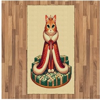 Teppich Flachgewebe Deko-Teppiche für das Wohn-,Schlaf-, und Essenszimmer, Abakuhaus, rechteckig, Katze Reiche Königin Kätzchen Cartoon beige|grün|orange 80 cm x 150 cm
