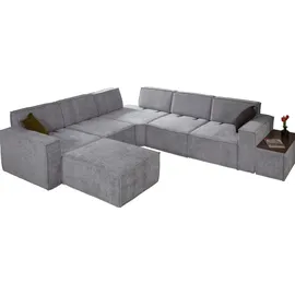 nobelaa Modulares Ecksofa "Basil" + Hocker + Beistelltisch-Grau - Grau