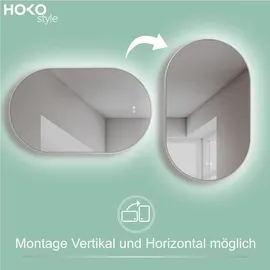 Hoko LED Ovalspiegel mit Metallrahmen 50x90 cm / Kaltweiß Badezimmer & Flur Touch-Sensor & Memory-Funktion - Weiß.