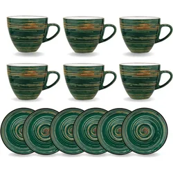 SPIRAL Tassen mit Untertassen 190 ml, 6er-Set, Porzellan, Modernes Design