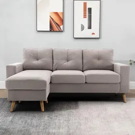 Homcom Ecksofa, L-form Sofa mit 3 Kissen, Eckcouch mit Knopfheftung, Leinenoptik, Couch Wohnlandschaft für Wohnzimmer, Schlafzimmer 193 x 136 x 85 cm | Gr.: onesize
