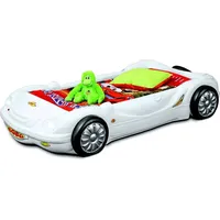 Kinderzimmer Bett Kinderbett Rennwagen Autobett Weiß mit Matratze Lattenrost - Weiß