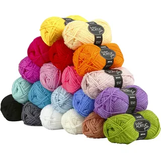 Creativ Company Fantasia Polyacryl Garn, L 80 m, Sortierte Farben, 20x50g, 20 Knäuel