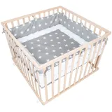 roba Laufgitter 100 x 100 cm Little Stars - Laufstall inkl. Schutzeinlage & Rollen - Baby Krabbelgitter aus Holz natur