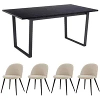 VCM ebuy24 Tilst Essgruppe Tisch Schwarz Marmor Print mit