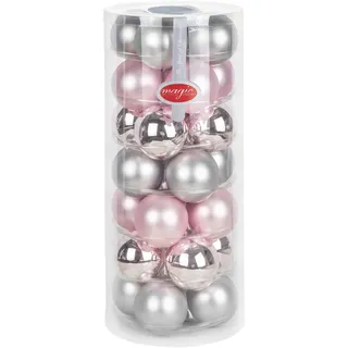 Goldschmidt Weihnachtskugeln Kugeldose 28 TLG 6cm | Christbaumkugeln aus Glas | Kugelbox mit 28 Kugeln (Soft Simplicity (rosa/grau))