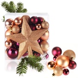 COM-FOUR® 52x Weihnachtskugeln, Christbaumkugeln aus Kunststoff für Weihnachten, Baumschmuck für den Christbaum mit Anhänger