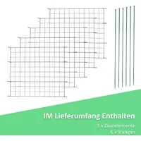 EINFEBEN Teichzaun Drahtzäune Gartenzaun 11tlg Set Zaun Teich 5 Zaunelemente und 6 Befestigungsstaeben, Welpanauslauf, Metall, Gartenzaun, Freigeh... - Grün