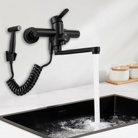 KEESUNG Wasserhahn mit Spritzpistole, Edelstahl Wandarmatur Küchenarmatur Wandmontage Wand Schwenkbarem Spültischarmatur Einhebelmischer 360° Drehbar Auslauf Spülbecken, Schwarz