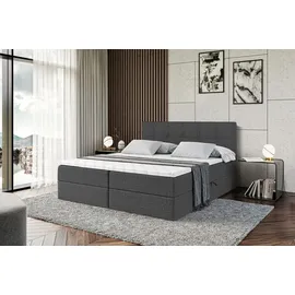 altdecor Boxspringbett mit Matratze und Topper, Polsterbett mit Bettkasten, Bett mit Stauraum H4-Matratze, Doppelbett, Springboxbett - MARCE - Dunkelgrau