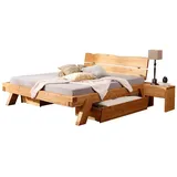 Lomadox Schlafzimmer-Set BRANTFORD-69, (Spar-Set, 5-tlg., Bettgestell Bettschubkästen Nachttische), Liegefläche 200x200, Holzkopfteil, Kiefer massiv eichefarben geölt braun 338 cm x 88 cm x 222 cm