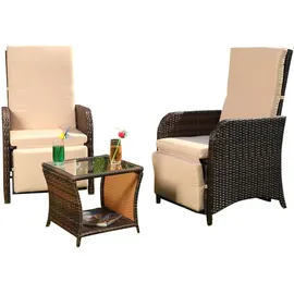 MuCoLa - Gartenset 2 Sessel und Tisch Polyrattan Lounge Garnitur Gartenmöbel Stuhl Sitzgruppe variabel aufstellbar Balkonset Braun