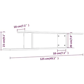 vidaXL Wandregal 125 x 18 x 23 cm Grau
