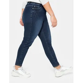 sheego Jeansjeggings SHEEGO, Damen, Gr. 50, Normalgrößen, blau (dunkelblau denim), 76% Baumwolle, 22% Polyester, 2% Elasthan, unifarben, lang, Jeans