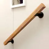 Handlauf Geländer Holz Treppengeländer für Innen,0,3m-6m Wand Treppe Wandmontage Stufenhandläufe,Rutschfeste Handlauf Treppe mit Stabiler Halter,Wandhandlauf Handgeländer Haltegriffe Komplettset ( Siz