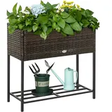 Outsunny Poly Rattan Hochbeet Blumenkasten mit Füßen Blumentopf mit Ablage Braun 70 x 30 x 72 cm Aosom