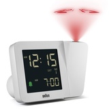 Braun Digitaler Funk-Projektionswecker für die mitteleuropäische Zeitzone (DCF) mit negativem LCD-Display, Schnelleinstellung und Alarm-Piepton in Weiß, BC15W-DCF.