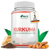 Kurkuma Kapseln Hochdosiert - 365 Vegane Kapseln - 1 Jahr Vorrat - 720mg Curcuma Pulver mit Ingwer & Piperin pro Tag - Curcumin, Ingwer & Schwarzer Pfeffer - Nu U Nutrition