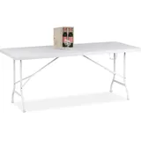 Relaxdays Gartentisch, klappbar, HxBxT: 73 x 180 x 74 cm, Kunststoff, Stahl, wetterfest, Holzoptik, Campingtisch, weiß