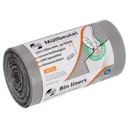 DEISS FIRST PLUS pcr Müllsack, 30 Liter, grau, Blauer Engel, Hochwertiger & nachhaltigerer Müllbeutel mit 80% Rezyklatanteil, 500 x 600 mm, 1 Rolle = 50 Beutel