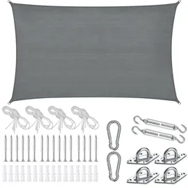 Tectake tectake® Sonnensegel, HDPE mit 185 g/m2 und 87 % UV-Schutz, für Balkon, Garten und Terrasse, umfangreiches Montagematerial