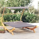 Yolola Loungebett mit Dach Hängematte Sonnenliege Holz Sonnenliege Draußen Loungebett Outdoor Hängeliege Schwebeliege Outdoor-Doppelliege Gartenliege165x203x138 cm Bugholz Massiv Anthrazit