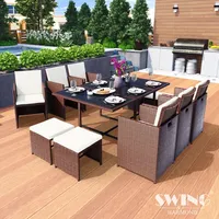 Swing&Harmonie Poly Rattan Sitzgruppe Esstisch Lounge Gartenmöbel Sitzgarnitur Set + 6x Stühle + 4x Hocker - braun