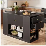 MODFU Küchenwagen Küchenschrank, buffetschrank, (Moderne Kücheninsel mit klappbarer Tischplatte, vielseitigem Stauraum & Schubladen., 1 St., 140*40*90CM), mit Schubladen und Regalen schwarz