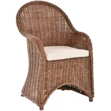Rattan-Sessel Esszimmersessel Korb-Sessel Flechtsessel Natur (Braun, mit Kissen)