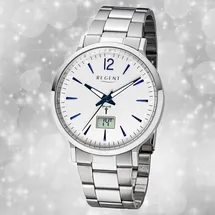 REGENT Armband-Uhr Funkwerk Metall silber FR-246 Herren Uhr Regent Funkuhr URFR246